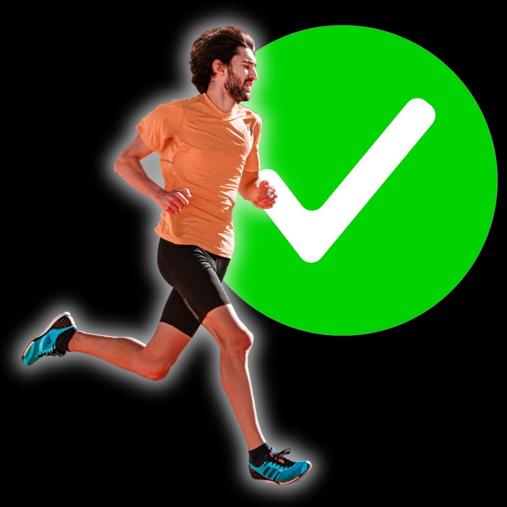 man running with a large tick in the background